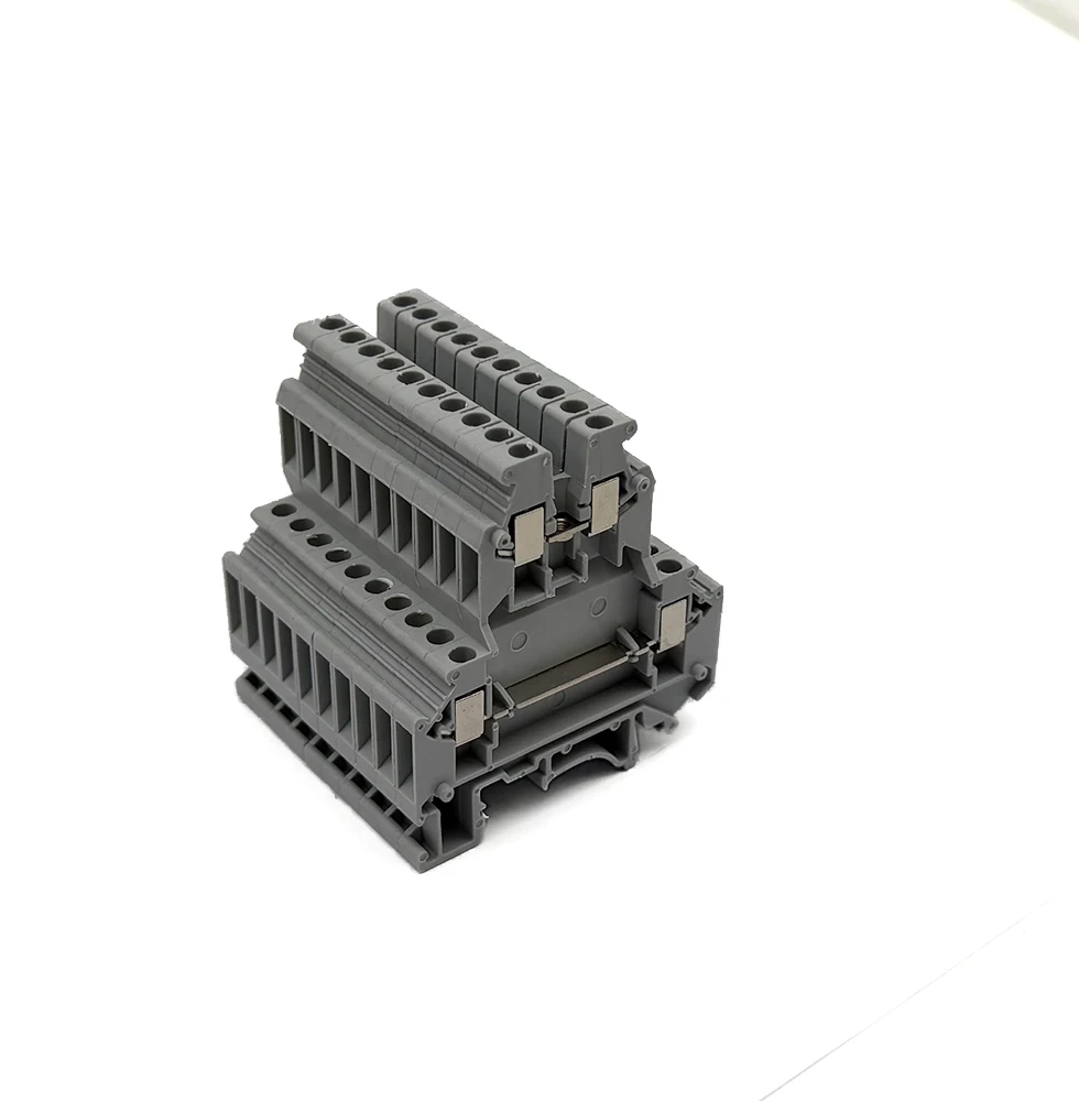 UKK3 DIN Rail Terminal Block 10Pcs Double-Deck Screw Clamp Adjustable Pressure Spring Loaded Brass Contacts