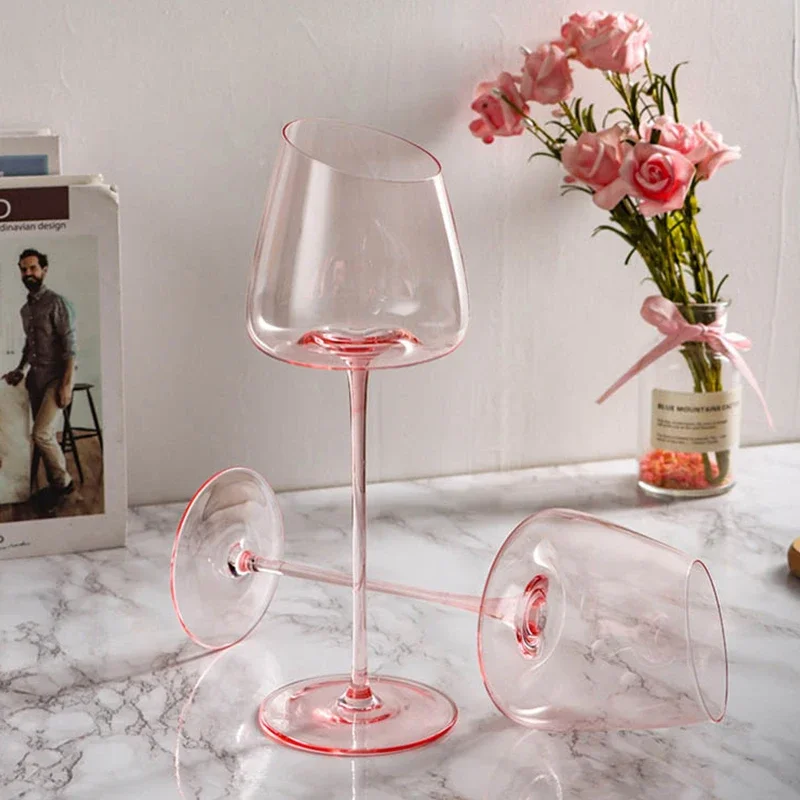 French Pink Flamingo Red Wine Glasses Set Crystal Glass Goblet Creative Inclined Mouth Concave Bottom Champagne Wine Cup Blue