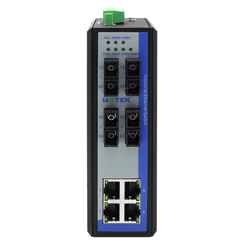UOTEK UT-62204 100M 4 puertos de fibra 4 puertos RJ-45 interruptor industrial