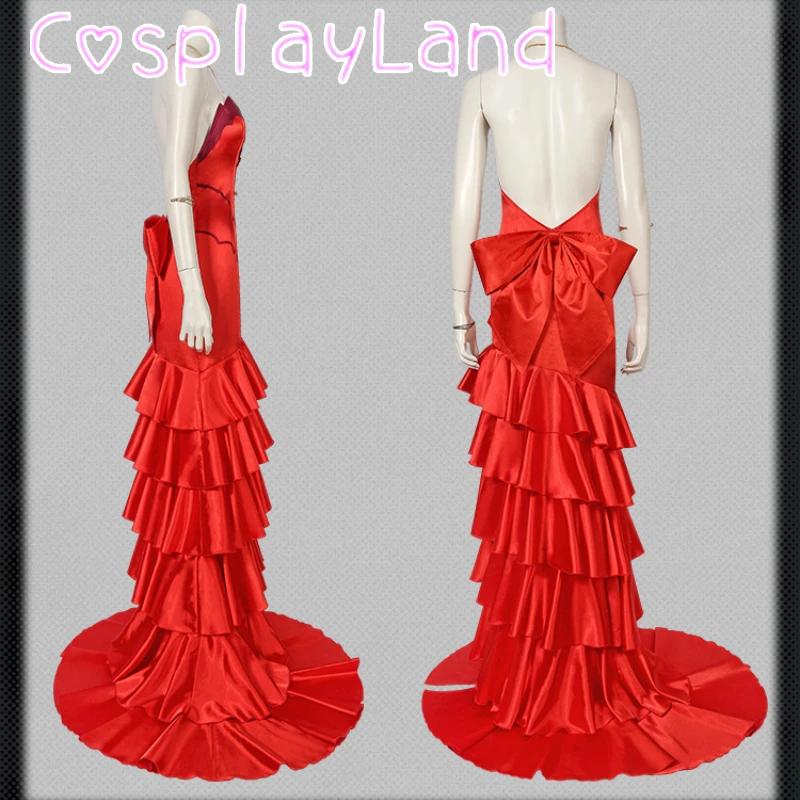 Red Long Strapless Aerith Dress Game FF7 Aerith Cosplay Costume Halloween Birthday Party Ball Dress Sexy Women Fashion Dress