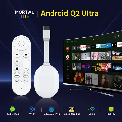Global Mortal Android 4k Smart TV Stick Q2 Ultra 2 GB de RAM 16 GB de ROM Dual Wifi 6 Multi Idioma Streaming Media Player TV Dongle