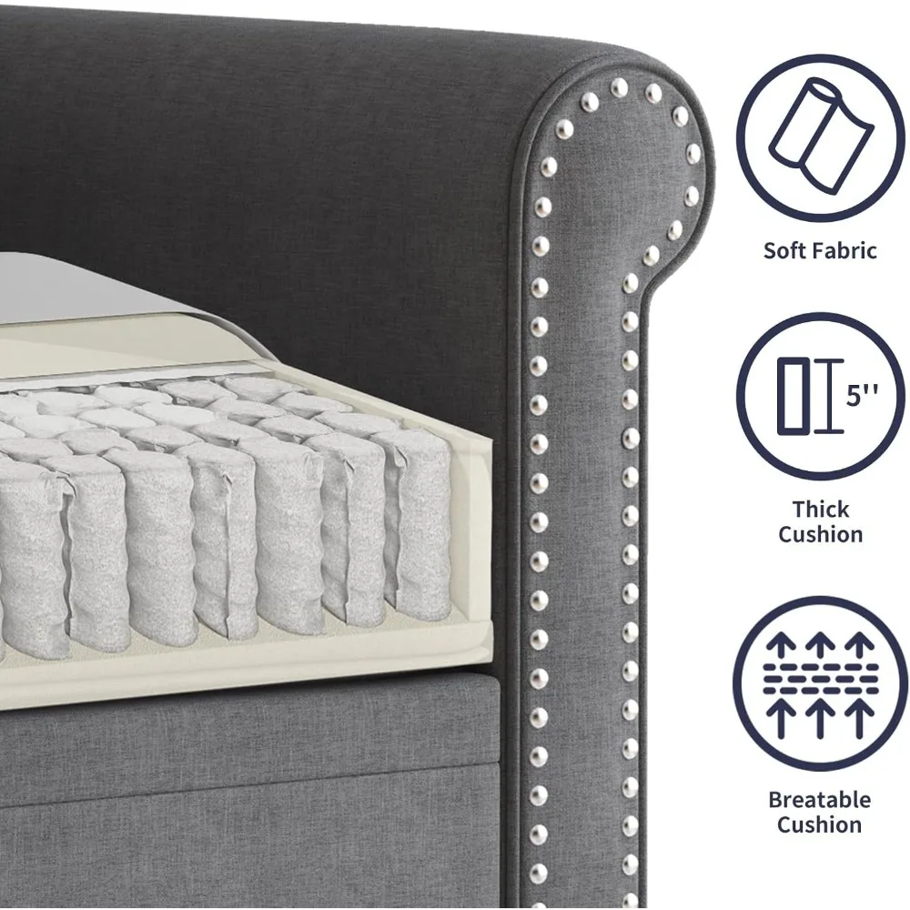 Современный секционный диван из 2 предметов с льняной обивкой и 5 толстыми подушками, отделкой гвоздями, мебель для гостиной, удобные сиденья