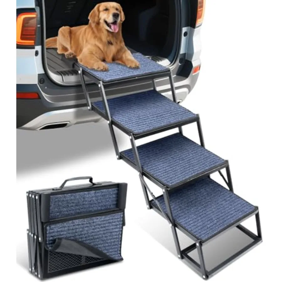 

Dog Stairs for Car 42''x 17'' Extra Wide Dog Stairs for Large Dogs to 250 LBS Portable Dog Steps with Removable Non-Slip Surfac