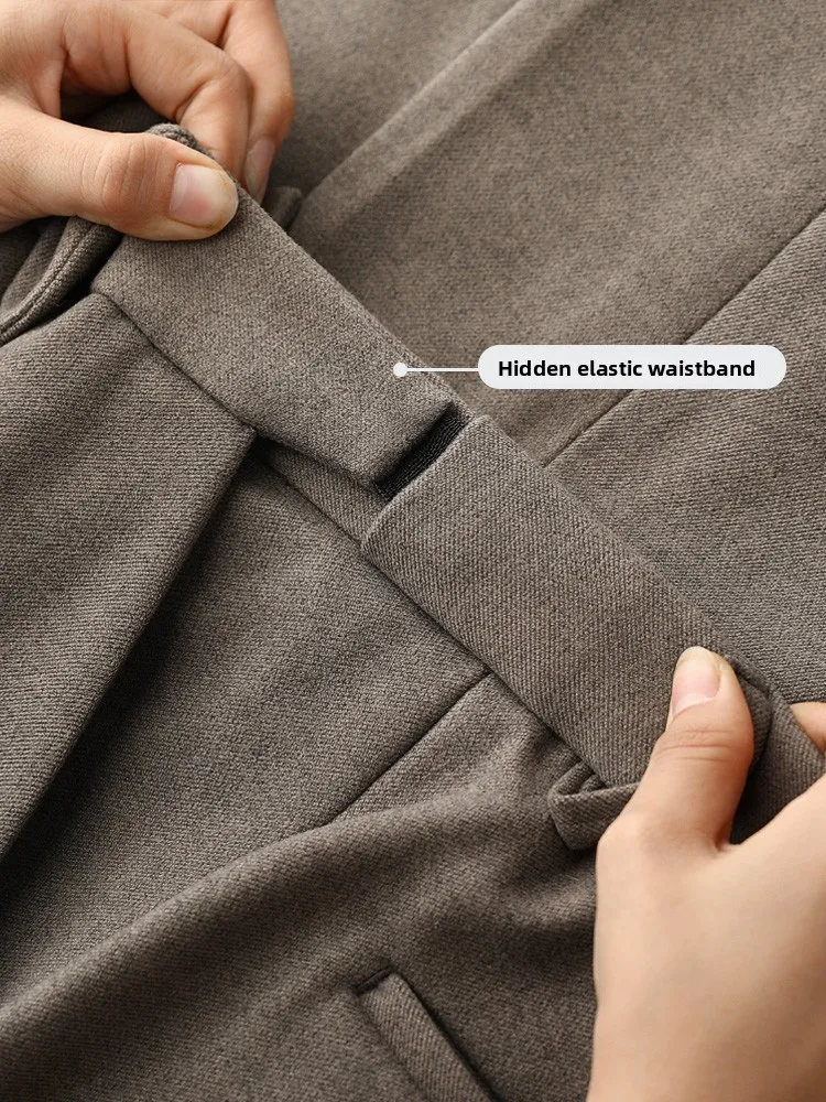 

Thickened Woolen Men's Casual Pants Elastic Waist Tweed Autumn Winter Business Style Frayed Leggings Fashionable Ci...