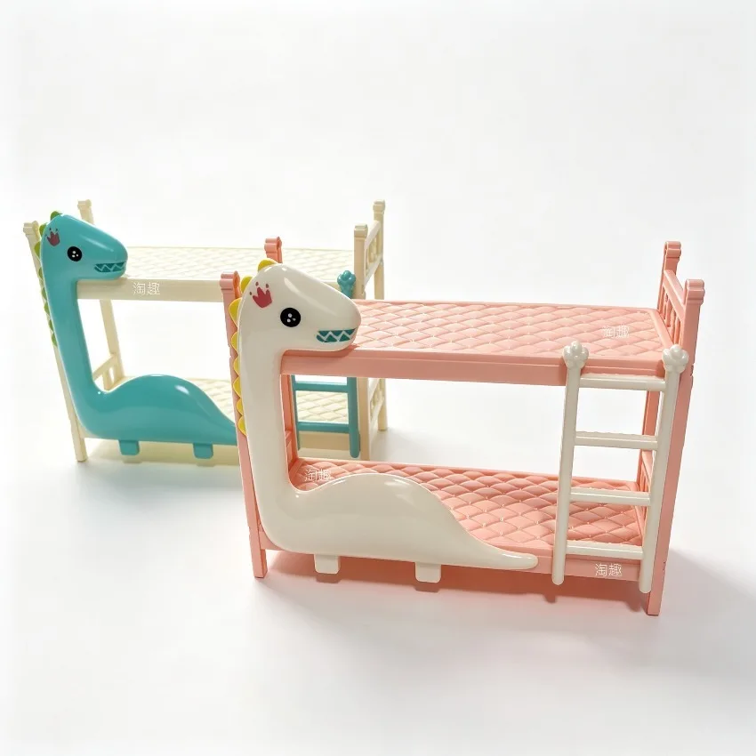

Hot-selling new 17cm dinosaur bunk bed up and down double bed children and girls play house bedroom furniture toys