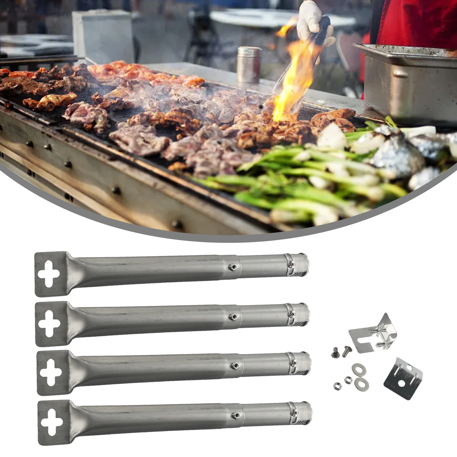 Pack of 4 Scalable Stainless Steel Tube Burners for BBQ Gas Grills Adjustable Length Compatible with Multiple Brands