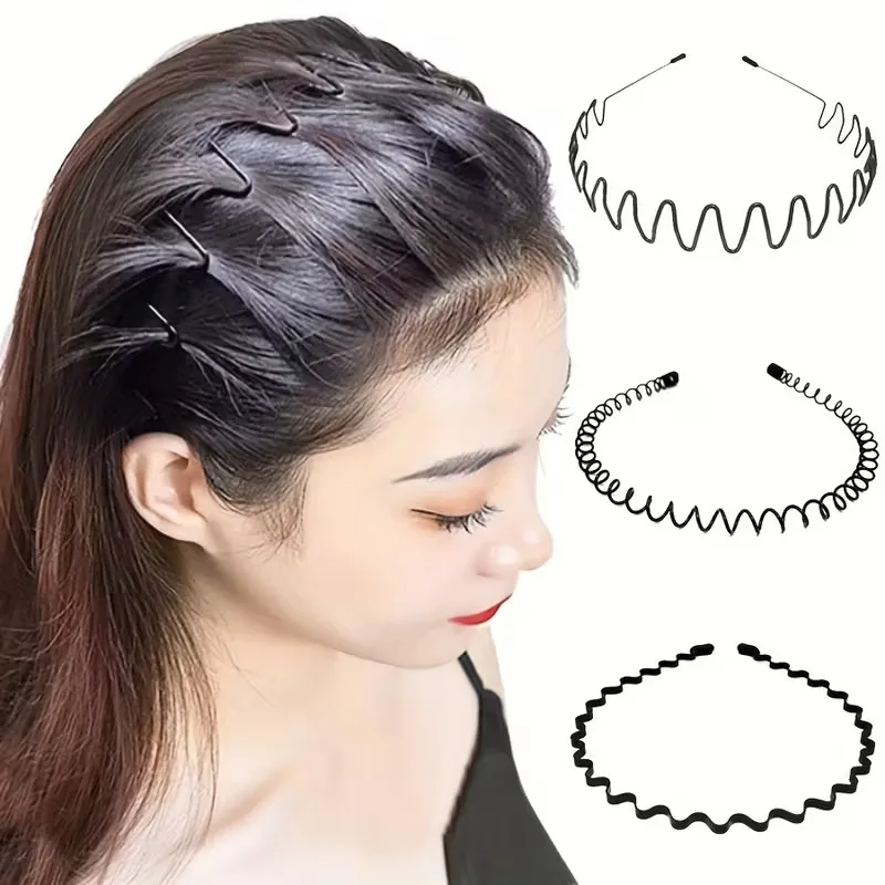 

6PCS Minimalist Black Non-Slip Headband Men Women Invisible Wavy Hair Hoop for Sport Face Washing Bangs Fixing