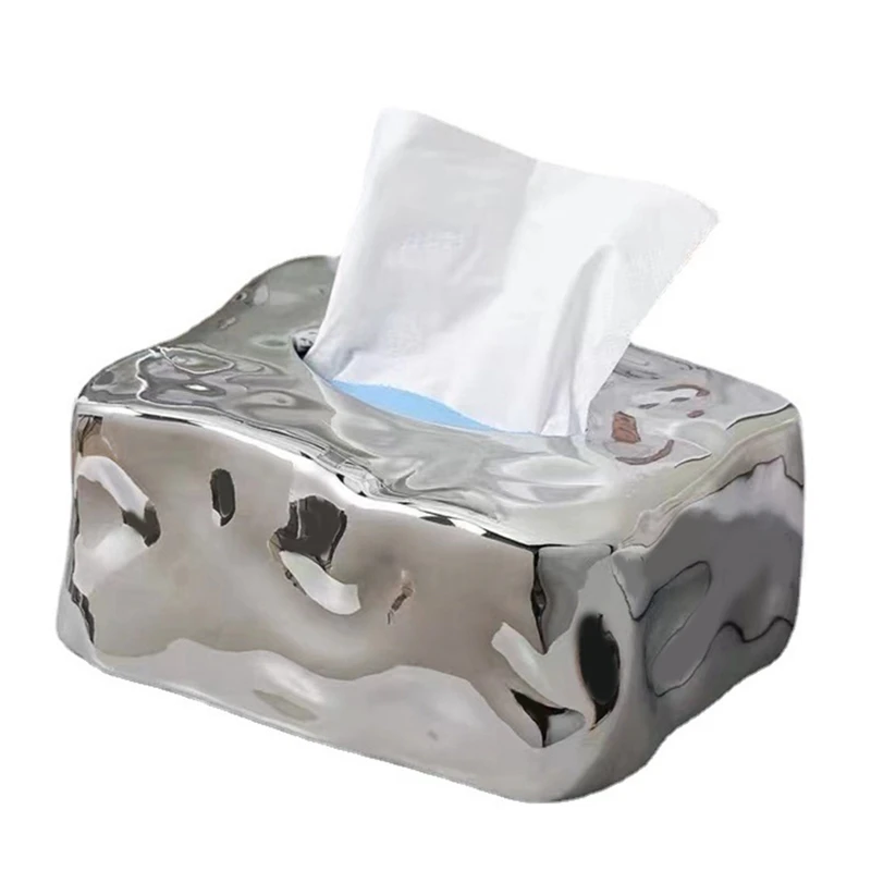 

1 PCS Retro Spice Wind Gem Tissue Box Silver Ceramics Bedroom Ins Decorations Ornaments Upscale