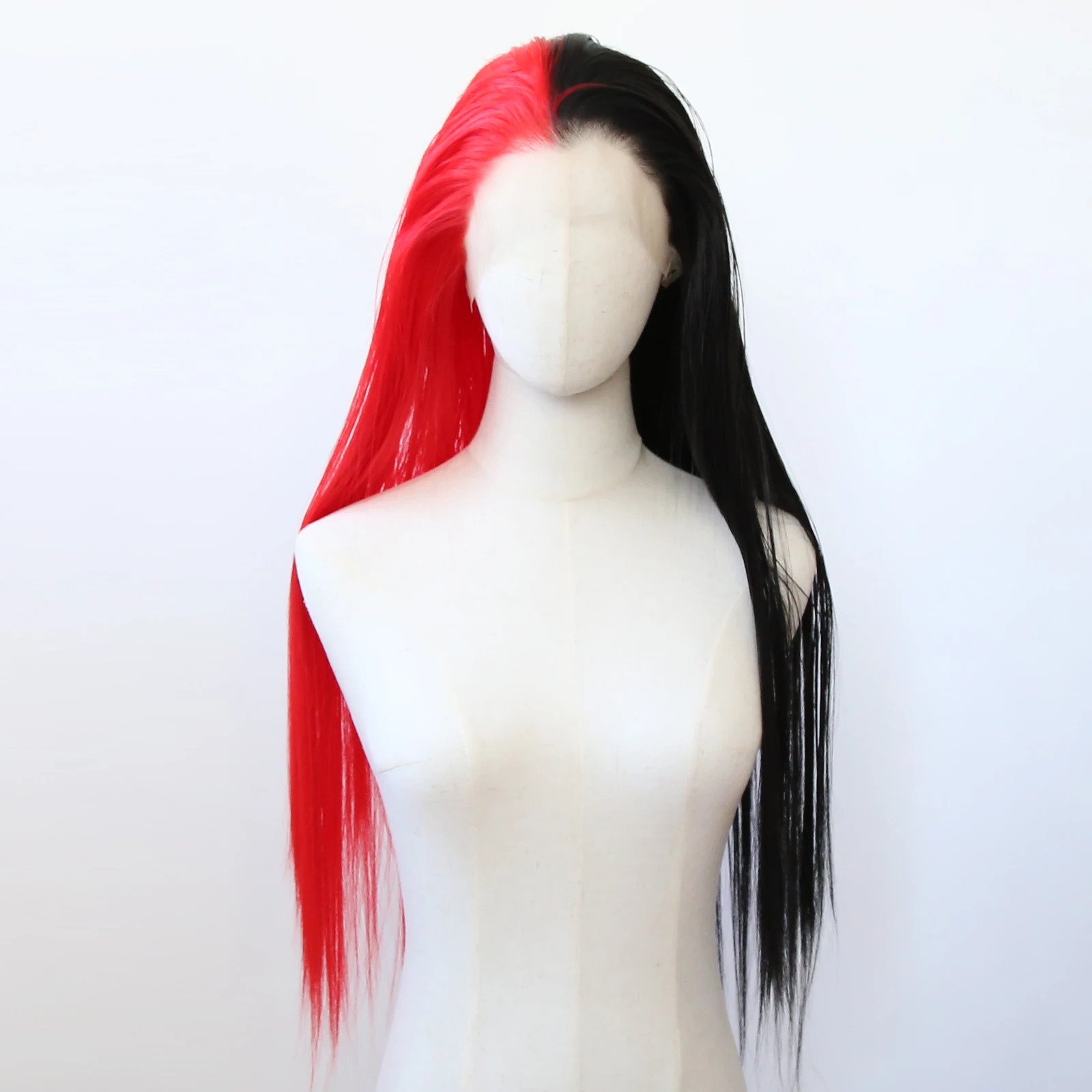 

Half Black and Red Synthetic Lace Front Wig Long Straight Synthetic Wig Pre Plucked Natural Hairline Heat Resistant Hair Wig