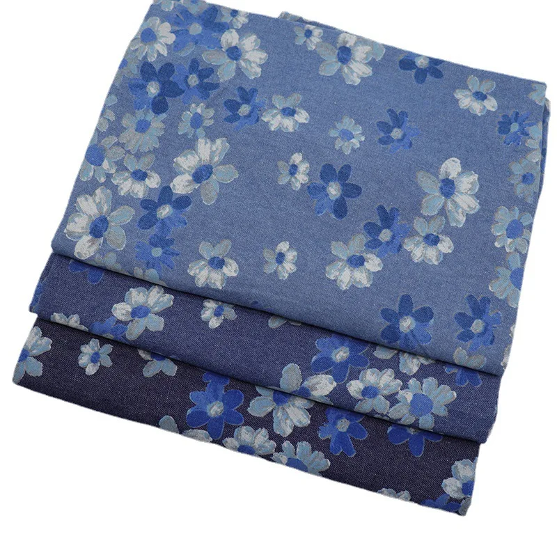 تصميم جديد لعام 2025 فستان من قماش الدنيم المغسول المطبوع من القطن الأزرق قميص رقيق للربيع/الصيف