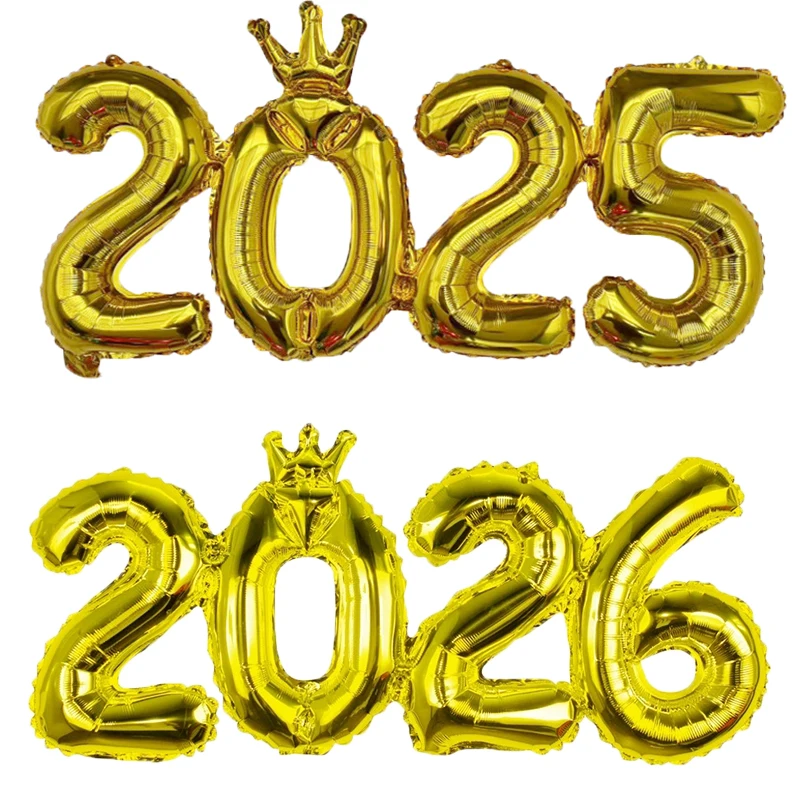 2 teile/satz 2026 Krone Anzahl Folien Ballons für Silvester Party Dekoration Lieferungen Navidad Weihnachten 2025 Foto Requisiten Geschenke