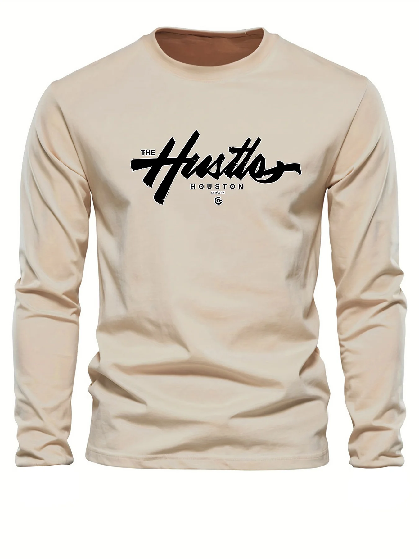 Men's Spring and Autumn 100% Cotton Comfortable Casual Houston Letter Pattern Printed Round Neck Long Sleeve T-shirt Top view 5