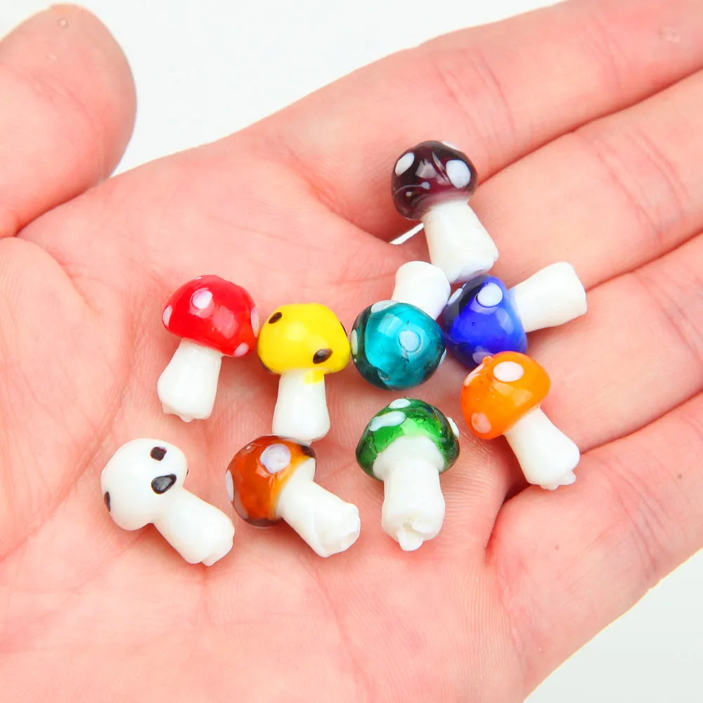 10pcs Glass Mushroom Beads Charms For Jewelry Making Bracelet Necklace Pendants DIY Earring Crafts Supplies Handmade Beaded