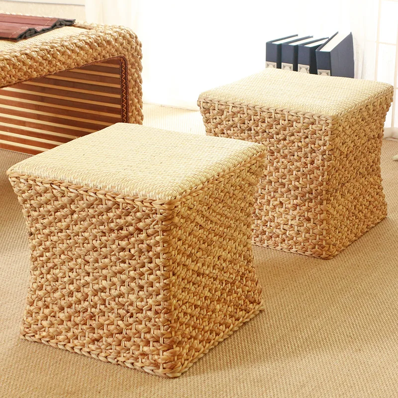 Straw low stool sitting living room fully equipped adult small  rattan square sitting pier shoe changing  bench