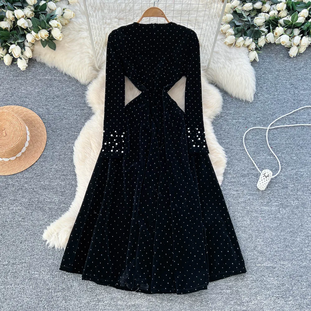 Chique elegante velours vintage chique slanke jurken met lange mouwen Koreaanse mode High Street dameskleding