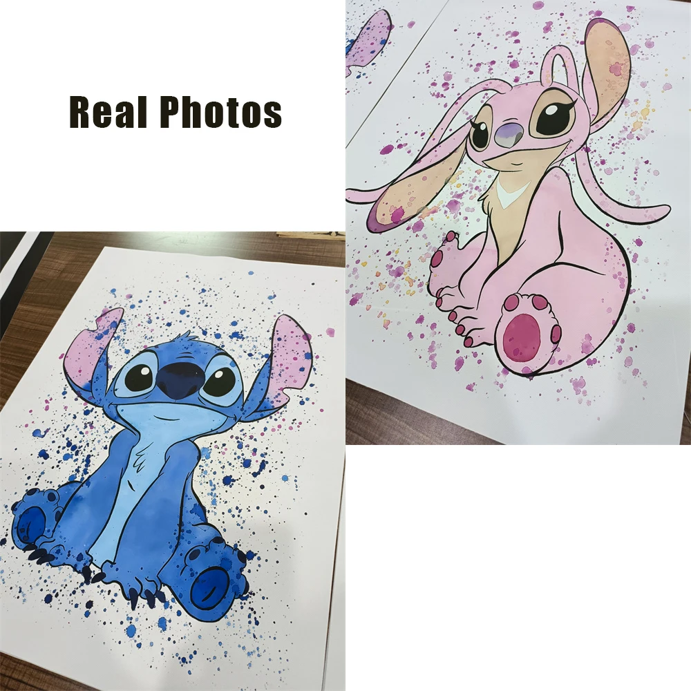 Lilo And Stitch Watercolor Prints Stitch Canvas Painting Poster Blue and Pink Art Picture For Children Room Christmas Gift Decor