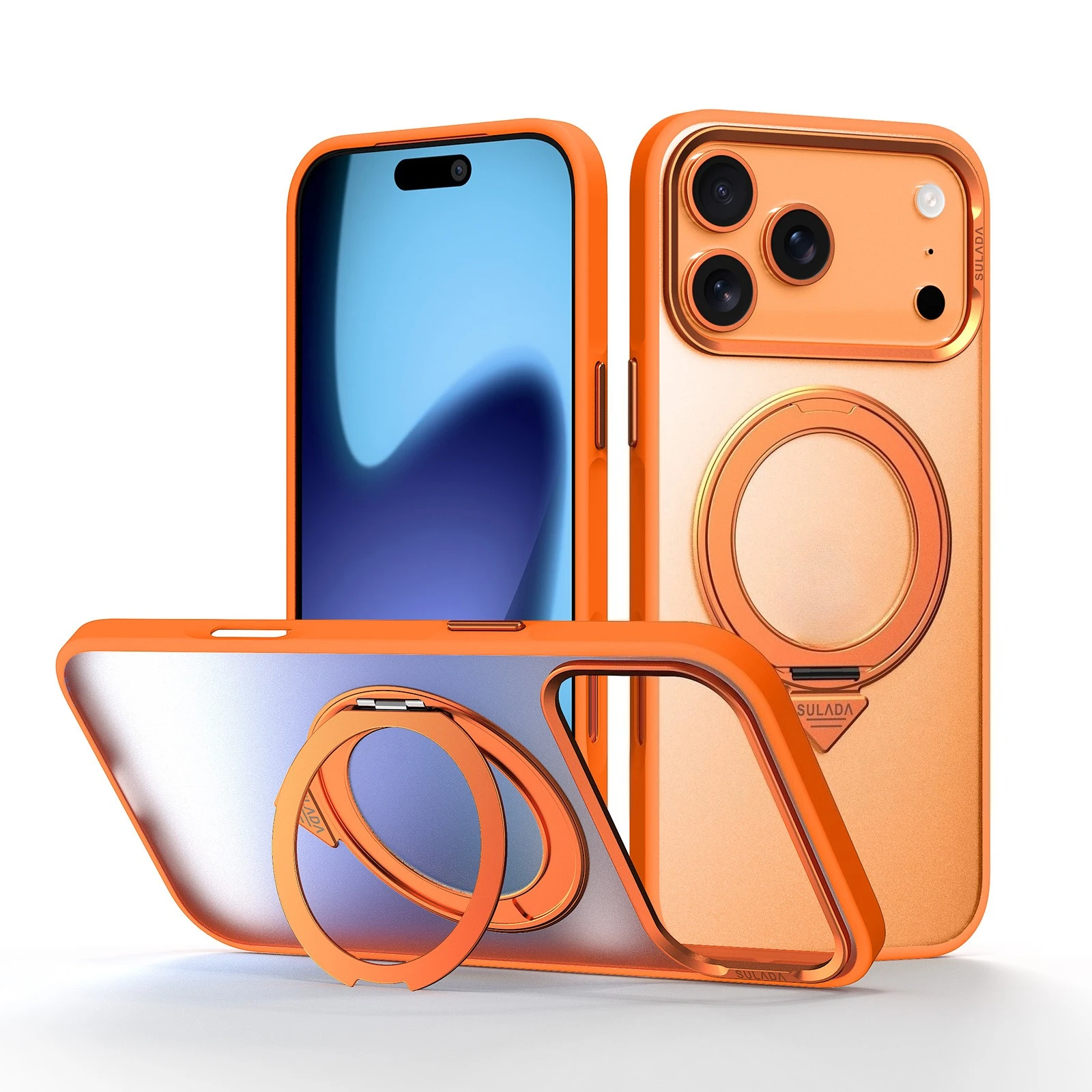 

17 Pro Max Phone Case for iPhone 17 Pro Max Rotating Bracket Metal Lens Ring Magnetic Wireless Charging Translucent Matte Cover