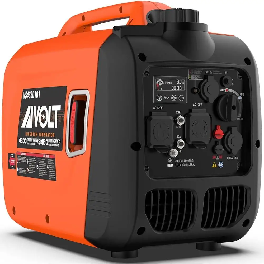 Portable Inverter Generator 4300W Gas Powered Super Quiet RV Ready Camping Tools Outdoor Power Supply Eco Friendly CO Alert