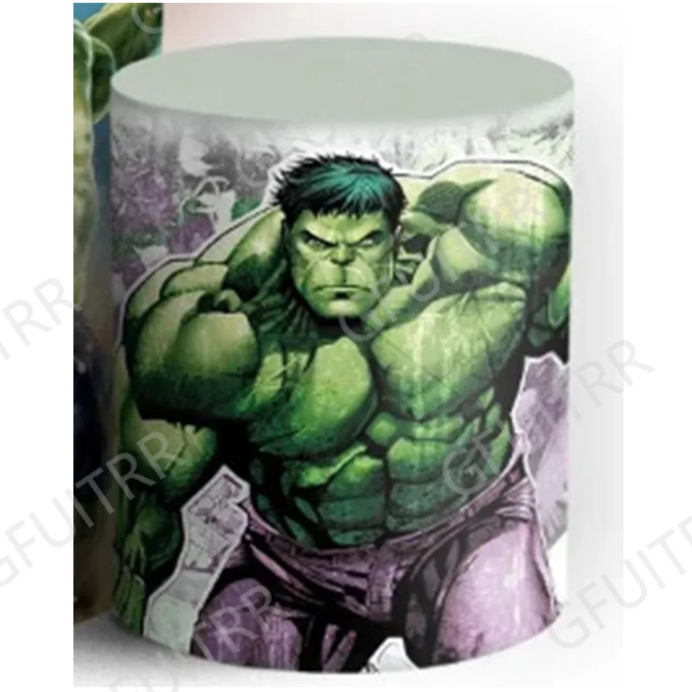 Telón de fondo redondo de Los Vengadores, Hulk, Smash, fiesta de cumpleaños de niño, telón de fotografía, tema de superhéroe, cubierta de cilindro circular, decoraciones, utilería para fotos