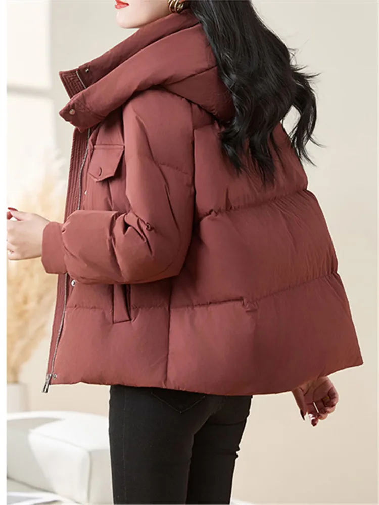 Chaqueta de plumón de algodón de estilo coreano para mujer, Parkas gruesas cortas informales, con capucha, cálidas y sueltas, prendas de vestir, nueva chaqueta acolchada de algodón, Otoño e Invierno