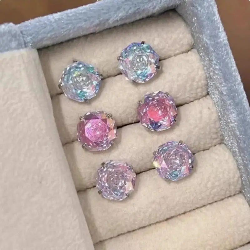 Модные серьги-гвоздики взрывного цвета с розой и цирконием, 8 мм, титановая сталь, плоское дно, резьбовая игла, ушная кость