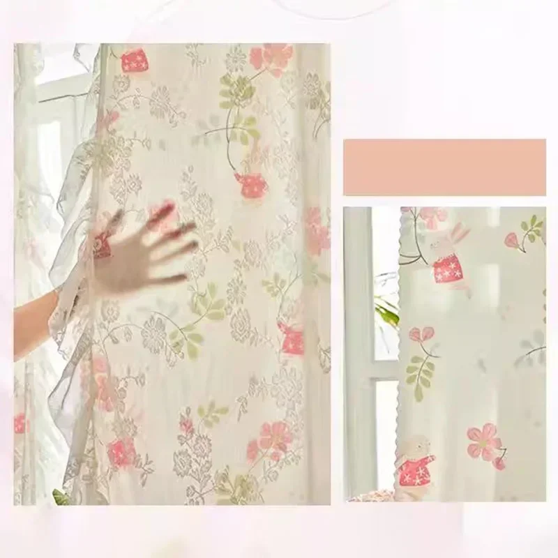 Floral Print Lace Sheer Curtain for Living Room Decoration Window Curtains for Kitchen Modern Tulle Voile Organza Curtains 레이스커튼