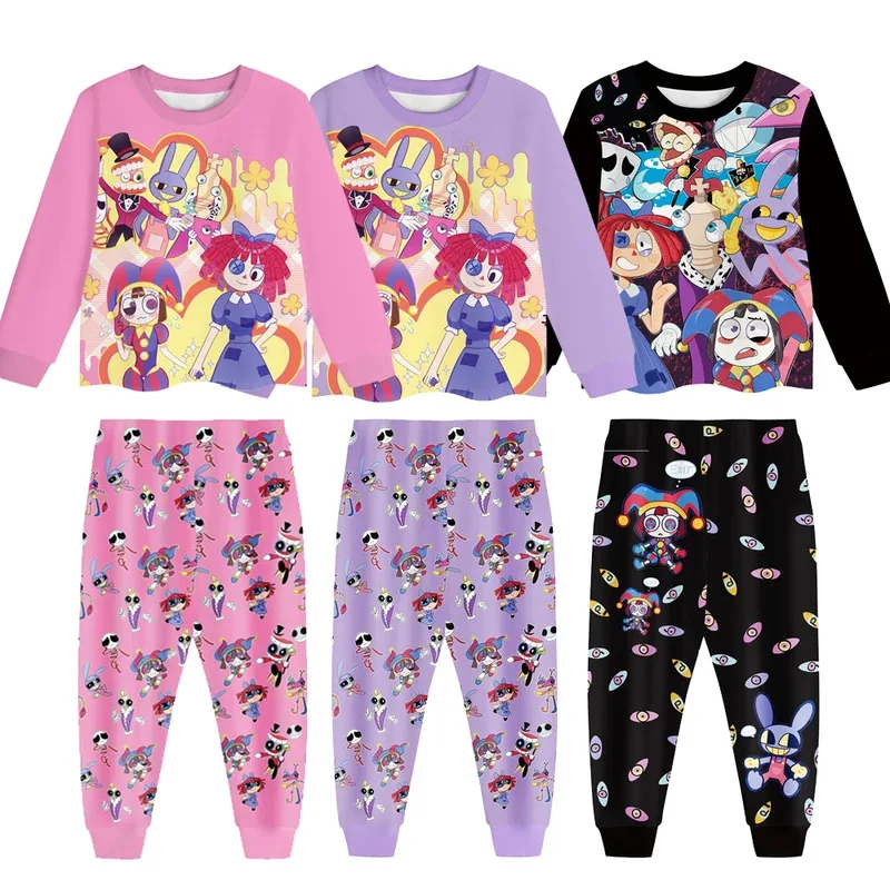 Película el increíble pijama de circo Digital Pomni Jax conjunto de ropa de dormir para niña traje de dormir para niños pequeños niños de manga larga + pantalón 2 uds