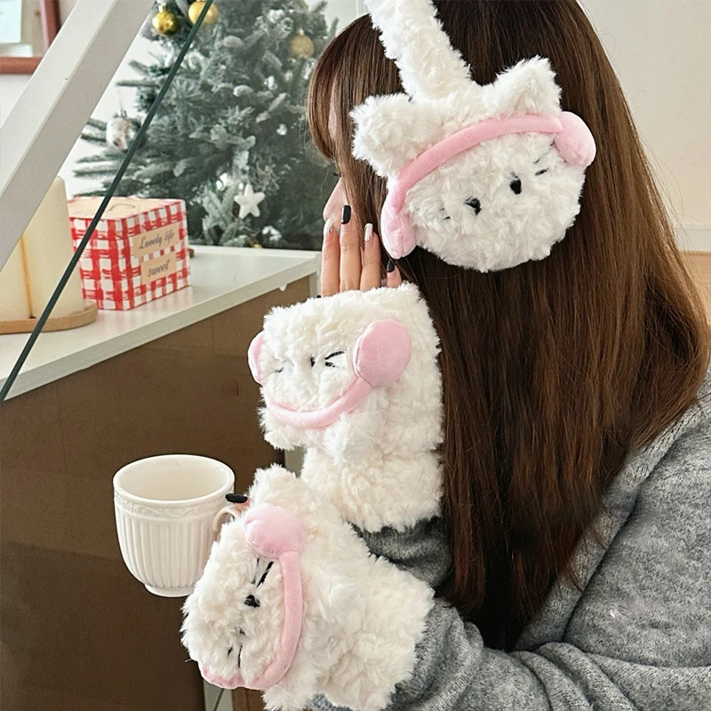 Earmuffs Cute Plush Earmuffs Women Ear Muffs Cat Windproof Flip Cartoon Mittens Earflap Winter Ear Warmer Outdoor Soft Ear Cover