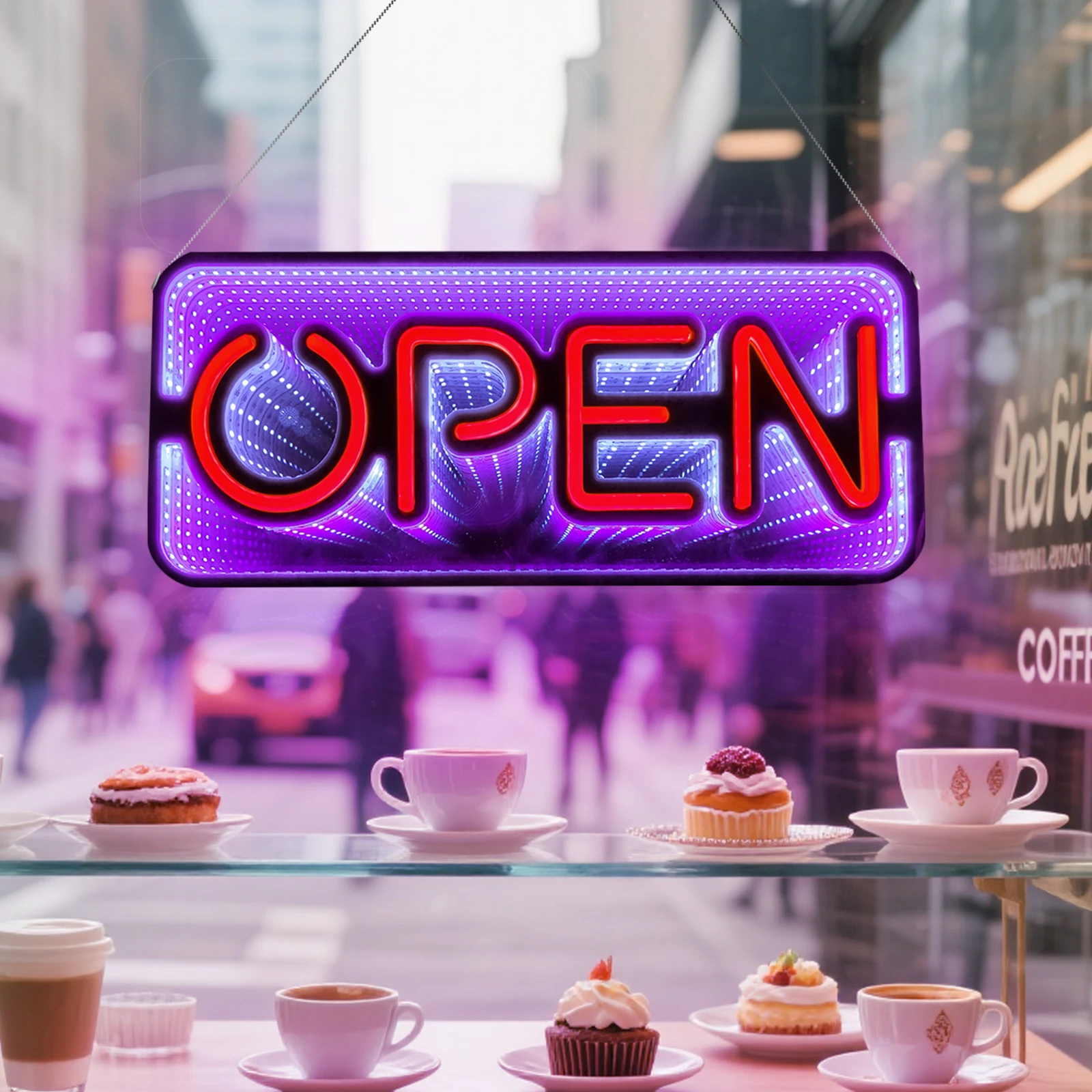 48cm Ultra Bright LED Open Sign 3D RGB Infinity Tunnel Mirror with Remote Control for Business Lighting Neon Sign