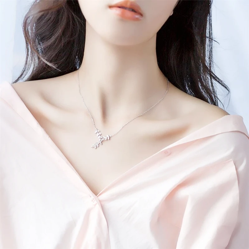 Olive Branch Leaves Clavicle Chain Creative Student Forest 925 Sterling Silver Temperament Female Necklace NE103