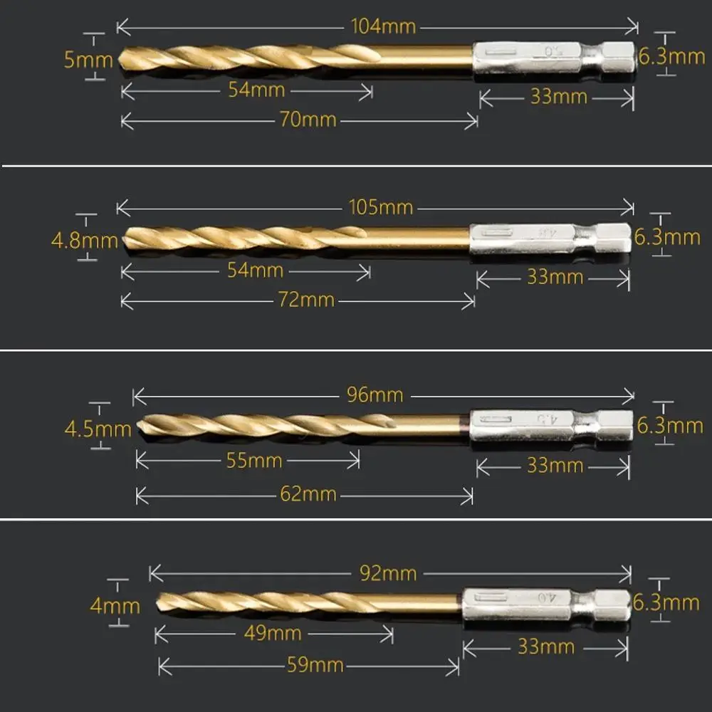 Imagem -02 - Conjunto de Brocas de Aço de Alta Velocidade Hex Shank Abridor de Furos para Madeira Plástico Alumínio Ferramenta Elétrica Titânio Revestido 13 Pcs 1.5 Mm6.5 mm