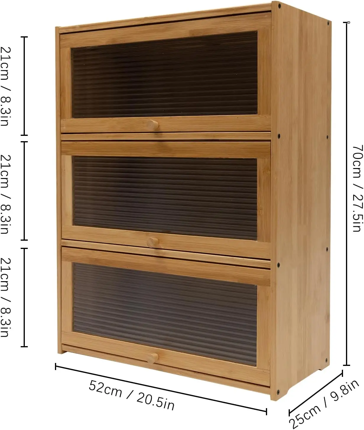 Small Bamboo Kitchen Pantry Sideboard, 3-Tier Freestanding  Storage Cabinet with Acrylic Doors Enclosed Dust