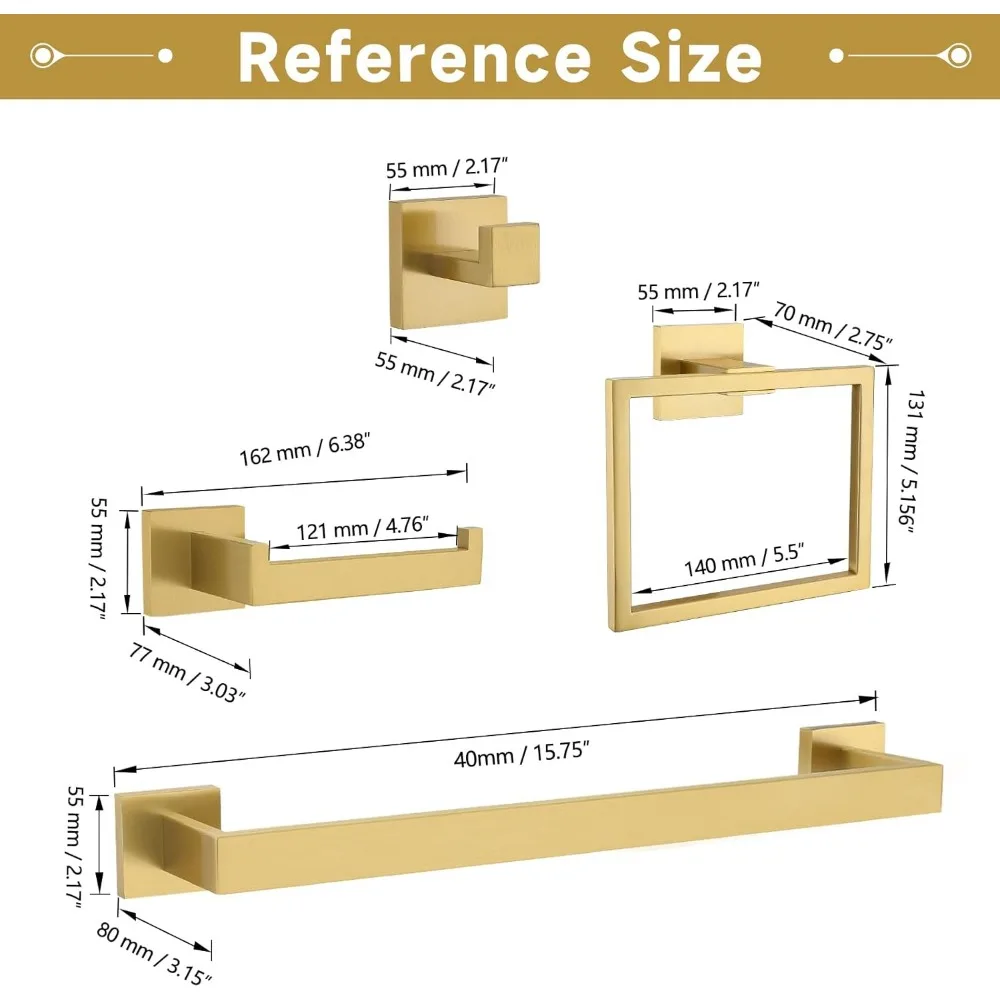 Set di accessori per il bagno - Set portasciugamani e portasciugamani da 10 pezzi in oro spazzolato, acciaio inossidabile SUS304, resistente alla ruggine