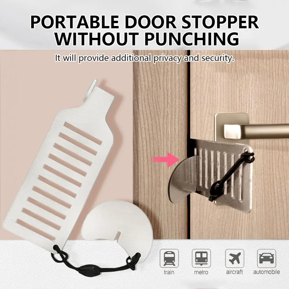 Cerradura de puerta portátil sin perforaciones, pestillo de seguridad para el hogar, habitación, viaje, Hotel, antirrobo, herramienta de Tope de puerta