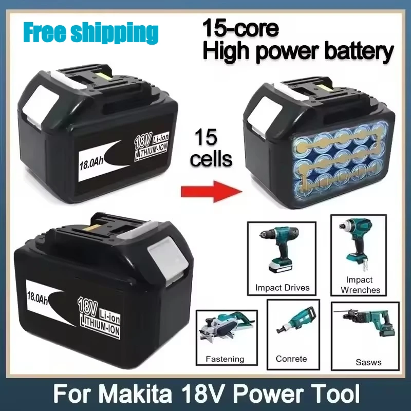 

Аккумулятор для электроинструмента Makita 18V 18.0Ah с LED-индикатором, литий-ионный, замена LXT BL1860B BL1860 BL1850, перезаряжаемый.