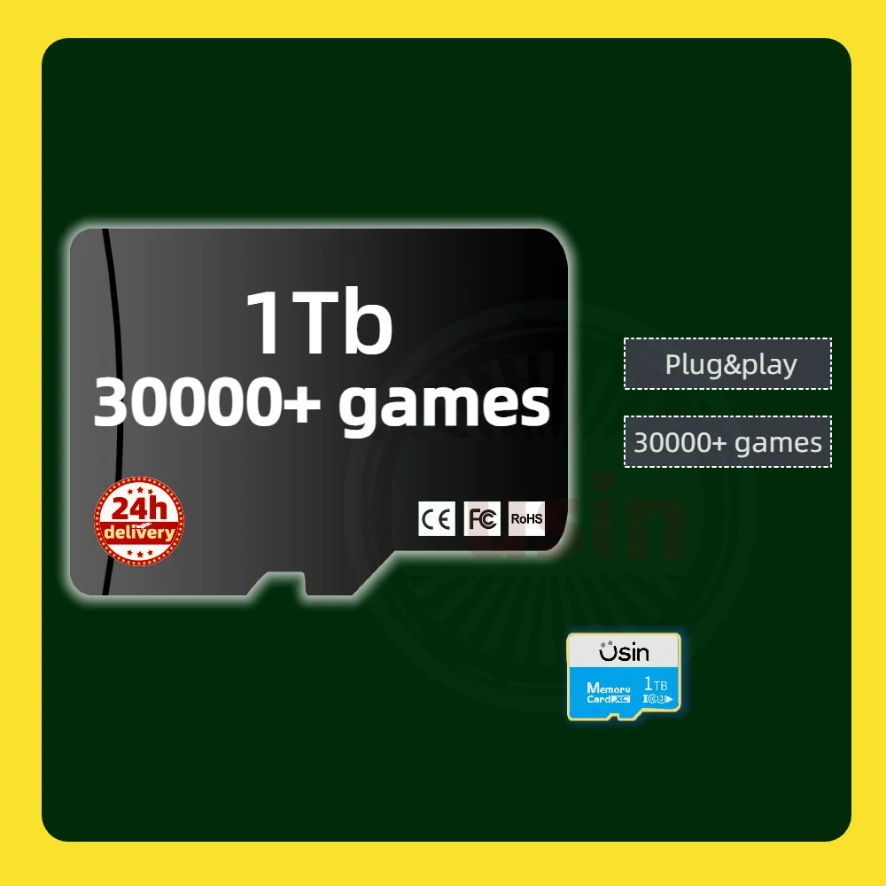 بطاقة الألعاب لـ Miyoo Flip 30000+ Retro Classic Games PS1 PSP وحدة تحكم ألعاب محمولة ذاكرة الألعاب TF SD H-Speed 1 تيرا بايت 512 جيجا 256 جيجا