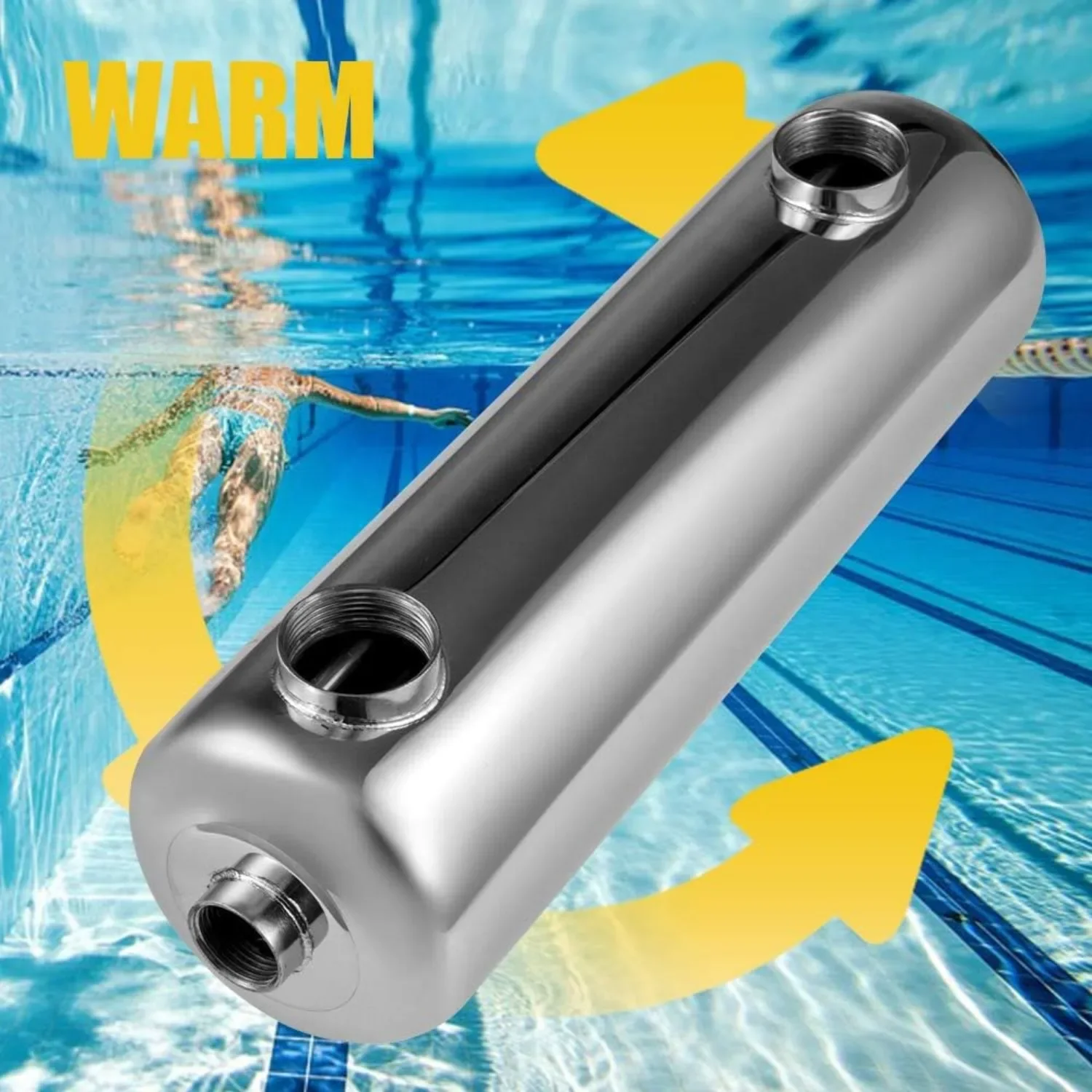 

200KBTU Swimming Pool Heat Exchanger, Stainless Steel Shell Tube Heat Exchanger Same Side Ports 1 1"+ 2" FPT for Swimming Pools