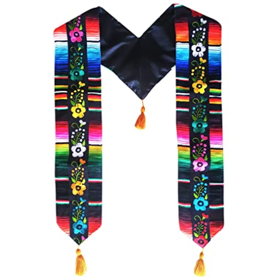 

Genuine Serape 100% Authentic Mexican Graduation Sash with Handmade Embroidery Sarape Graduation Sash Hispanic Stole Scarf