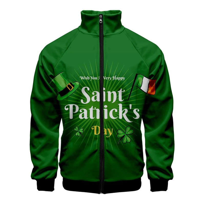 Irish St.Patrick Day Jacket 3D Print Men Women Fashion Zipper Coats Clothes Tops Oversized Sweatshirt Hoodie Boys Girls Clothing