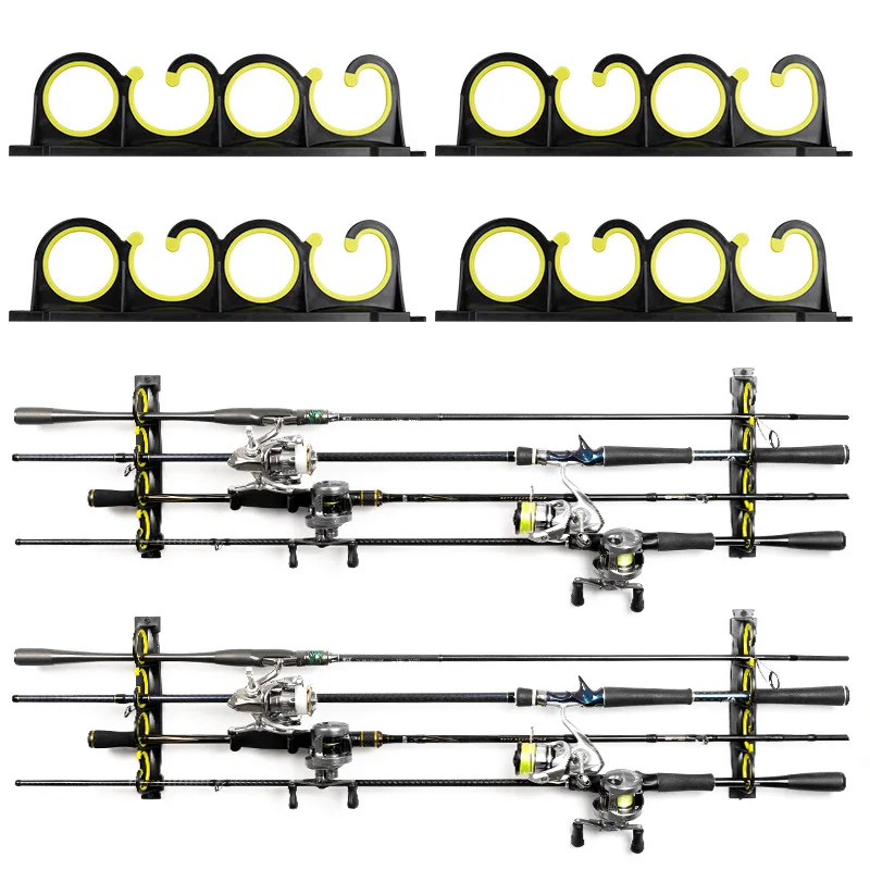 8-Slot Rubber Coated Fishing Rod Holder​ – Wall/Ceiling Mounted Display Rack for Garage, Horizontal or Overhead Storage