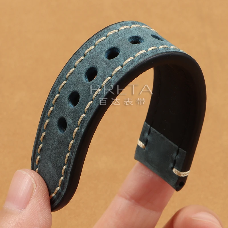 Dark brown Crazy Horse leather watch band for Panerai Seiko Breitling Replace Wristbands Soft leather watch strap 20mm 22mm 24mm view 5