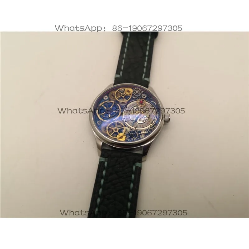 Mens Sapphire Blue Hollow Mechanical Watch Stainless Steel Fashion Trend Internet Celebrity Punk Style Watch