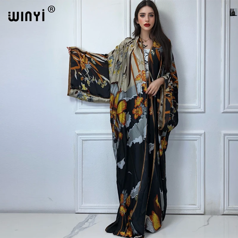 WINYI Afrika boho print Kimono's lange jurken voor vrouw Vesten strandoutfits kaftan strand cover-up avondjurk maxi jas