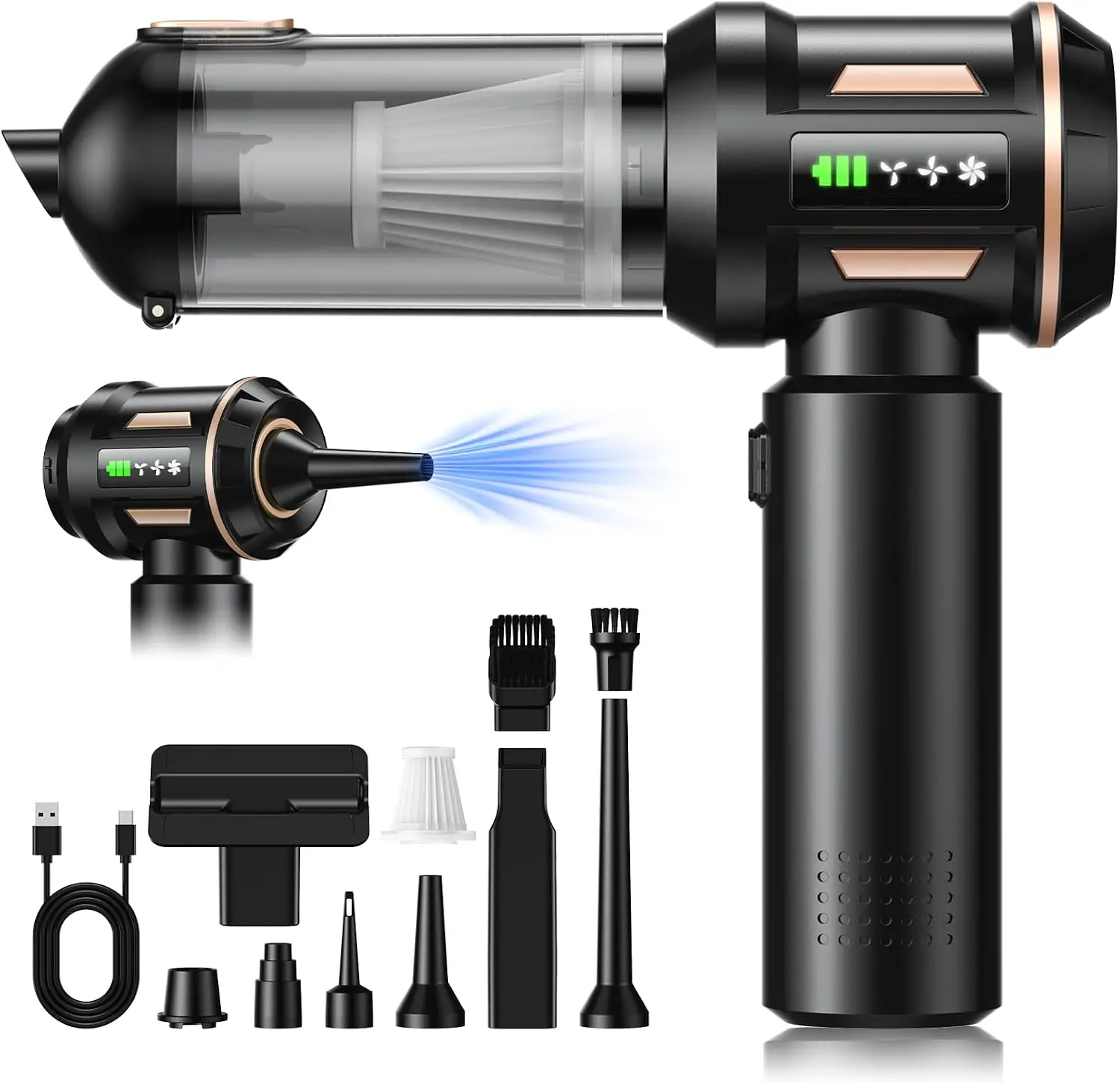 Handheld Cordless Vacuum Cleaner 28000Pa, 4-in-1 Car Vacuum, Air Duster and Blower with 6000mAh Battery LED Display, Brushless Motor for Car, Home, Office, Pet Hair