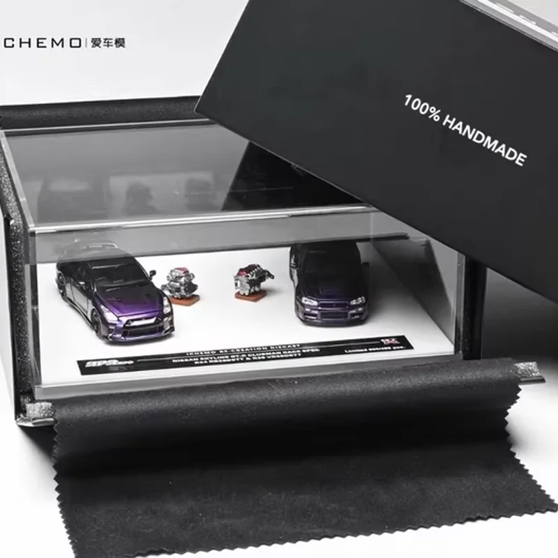 جديد في المخزون Ichemo 1:64 Nissan Skyline Gt-R R34/R35 Clubman Racing Edition مجموعة سيارة مزدوجة Allloy لعبة مخصصة مصغرة Diecast