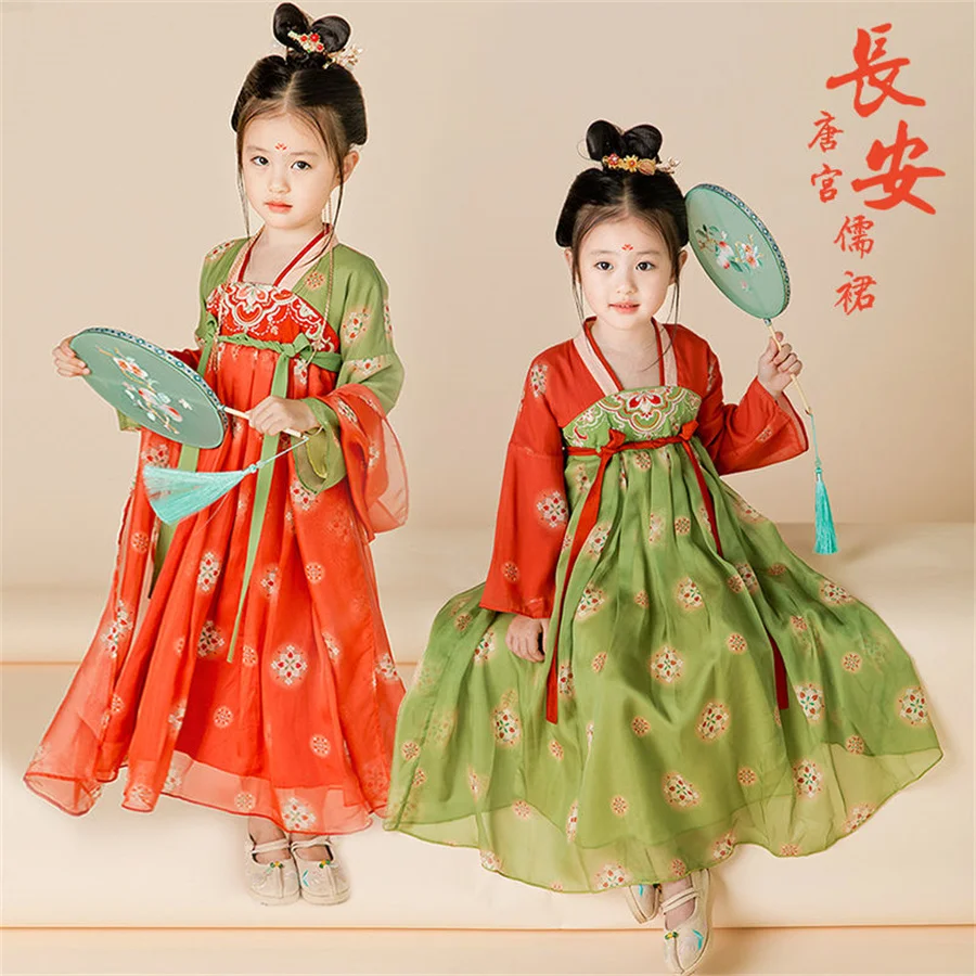 Ancient Chinese Traditional Costume Hanfu Children Summer New Cute Loose Embroidery Girl Fairy Dresses Party Stage Dress