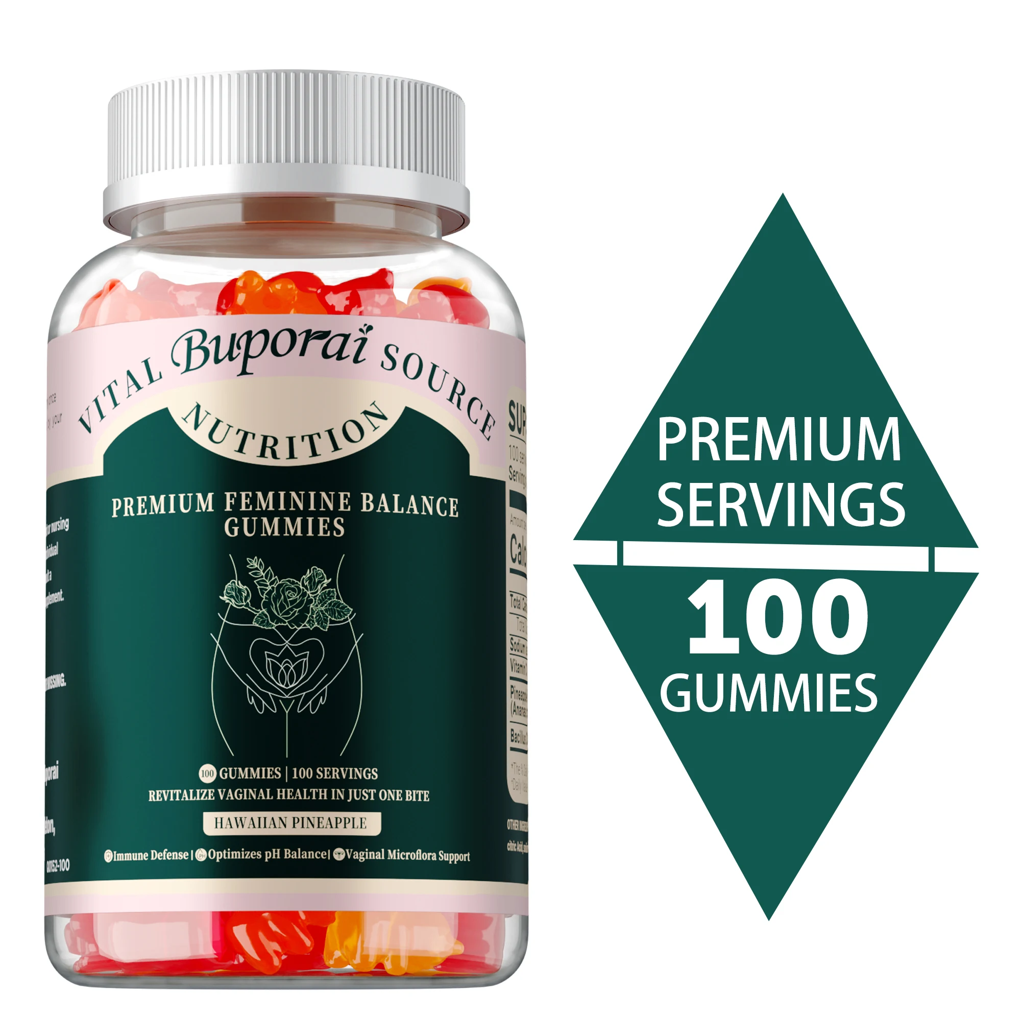 Gomitas de equilibrio femenino premium: equilibrio de pH vaginal de nivel de PH, regular el equilibrio fisiológico, mejora la inmunidad