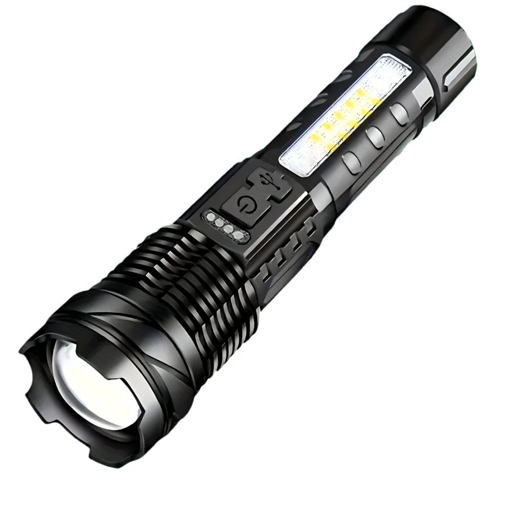 1 pezzo, proiettore torcia super caricata - batteria al litio, ricarica USB, multifunzionale con luci laterali, perfetto per il campeggio,