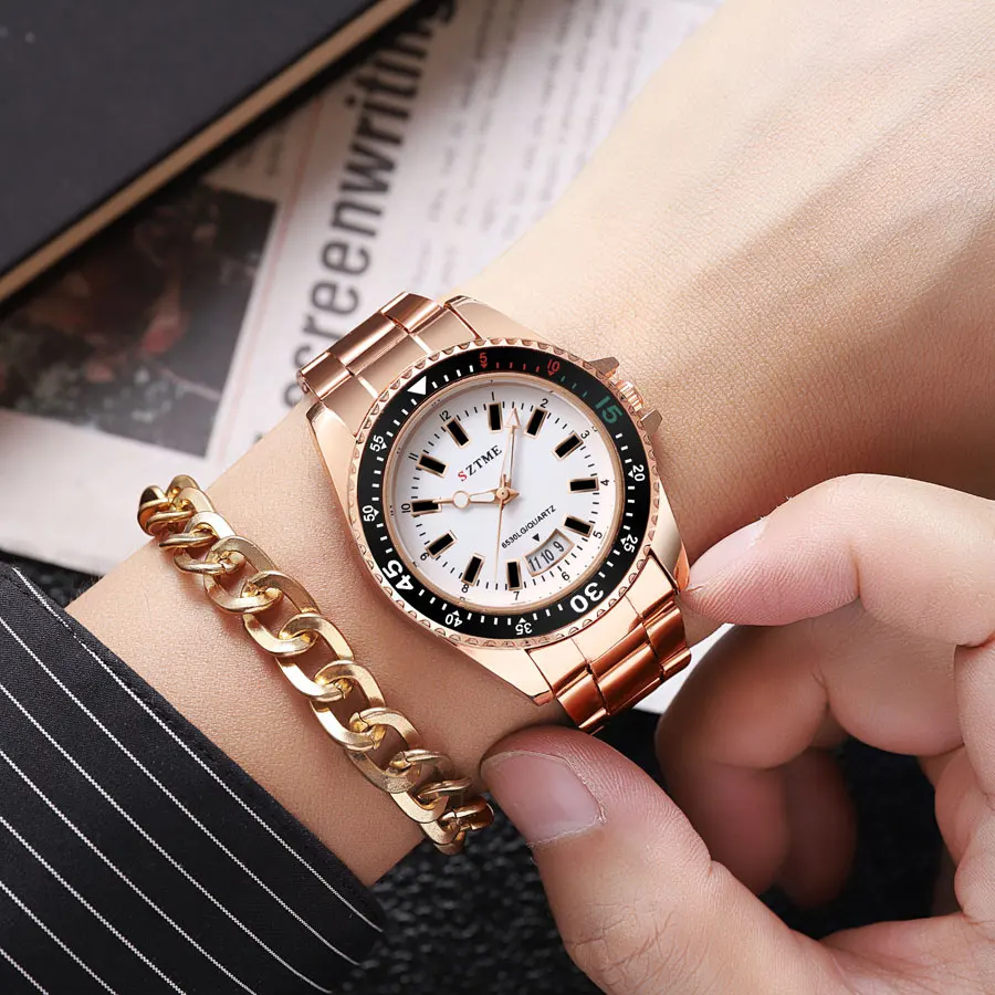 2024 New Men's and Women's Steel Strip Watch Trendy Leisure Calendar Scale Stainless Steel Strip Couple Quartz Watch Gift Watch