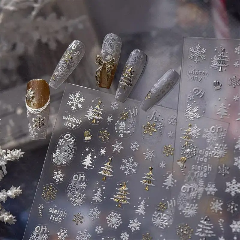 Carino dolce fiocco di neve castello albero di Natale adesivo per unghie donne eleganti di lusso colla posteriore autoadesiva decalcomanie per adesivi per nail art fai da te